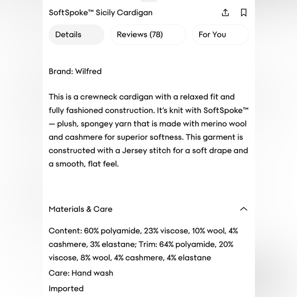 Aritzia Wilfred SoftSpoke Sicily Cardigan Sweater - Picture 6 of 6